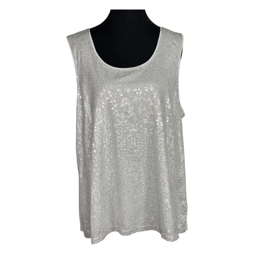 Laura Ashley Silver Sequin Tank Top Sleeveless Scoop Neck XL RN61624